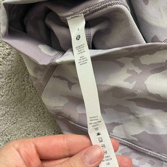 Lululemon PINK PURPLE CAMO LUXTREME RIBBED SET Energy Bra Long Line + Leggings 4 - Picture 9 of 15